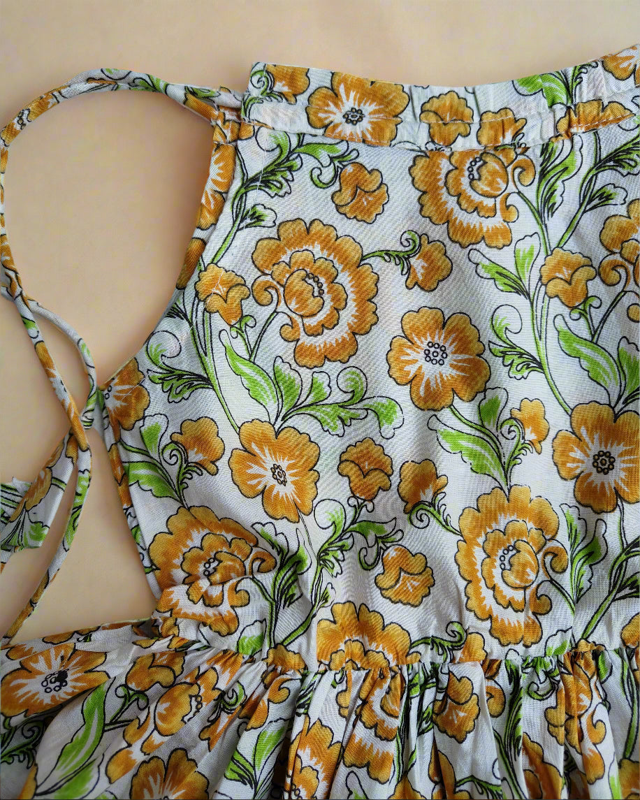 sweatshirt dresses for women Girls Sleeveless Frock | Yellow Floral Dori Cotton Summer Dress